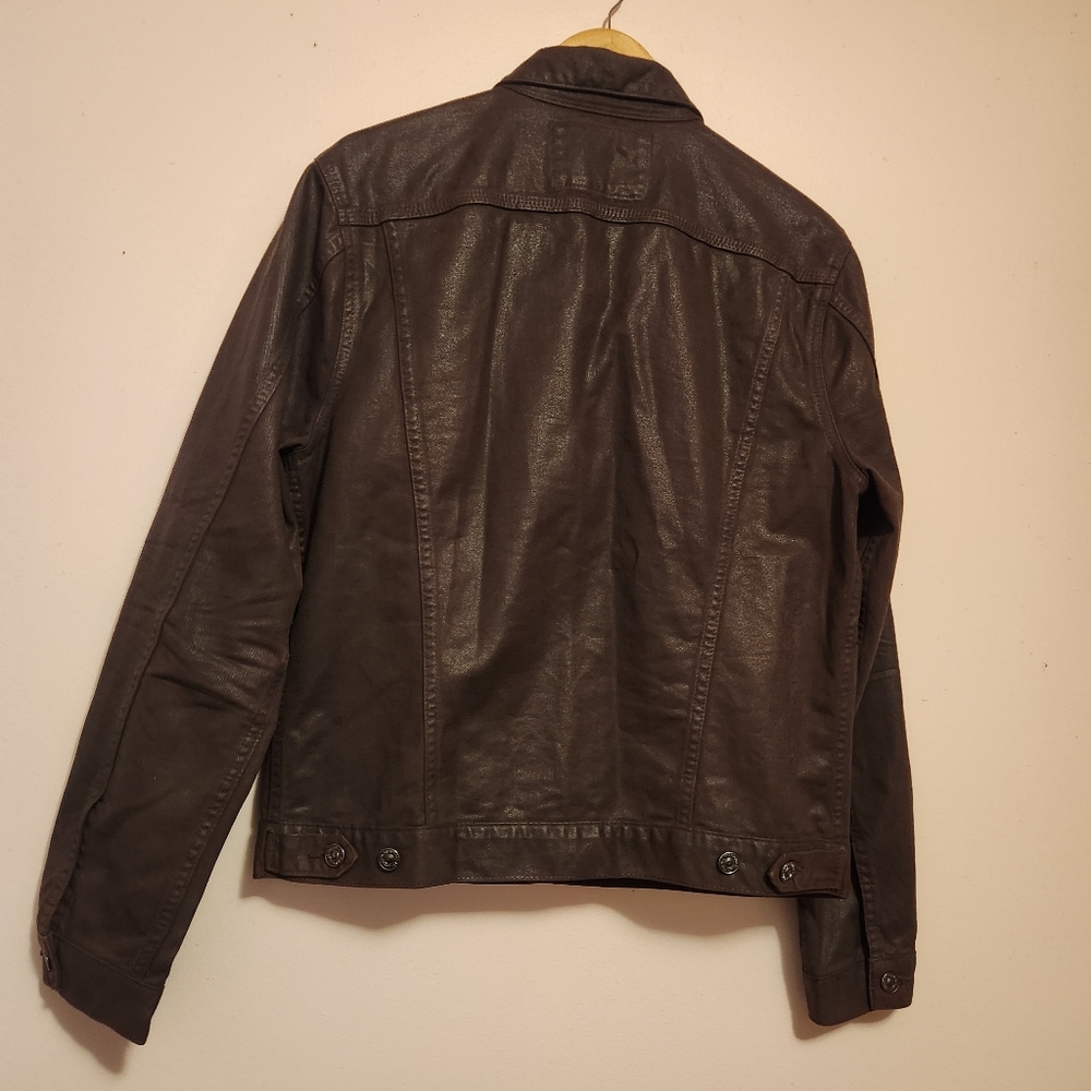 7 For All Mankind Brown Classic Coated Waxed Denim Trucker Jacket Size M NWOT - Picture 5 of 9